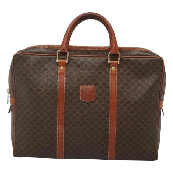 CELINE Macadam Canvas Hand Bag Pvc Leather Brown Gold - Picture 2 of 12